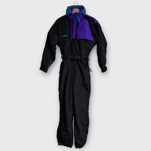 Vintage Columbia Snow Suit Retro Colorblock Purple Black Ski Women's Medium 90s